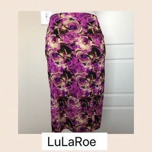 LuLaRoe Purple and Black Floral Midi Skirt